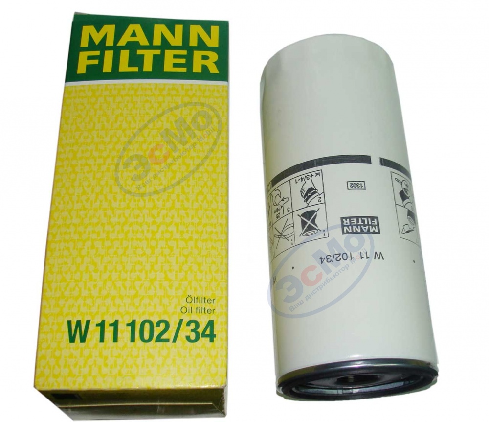 Фильтр масляный (MANN) W 11 102/34 (W 11 102/27) Volvo